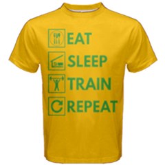 Yellow & Green Eat Sleep Train Repeat Men s Cotton Tee by ThinkOutisdeTheBox