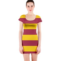 Oswald s Stripes Red Yellow Short Sleeve Bodycon Dress by Mariart