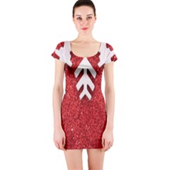 Macro Photo Of Snowflake On Red Glittery Paper Short Sleeve Bodycon Dress by Nexatart