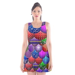 Fun Balls Pattern Colorful And Ornamental Balls Pattern Background Scoop Neck Skater Dress by Nexatart