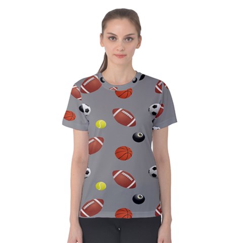 Balltiled Grey Ball Tennis Football Basketball Billiards Women s Cotton Tee by Mariart