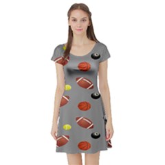 Balltiled Grey Ball Tennis Football Basketball Billiards Short Sleeve Skater Dress by Mariart