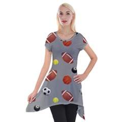 Balltiled Grey Ball Tennis Football Basketball Billiards Short Sleeve Side Drop Tunic by Mariart