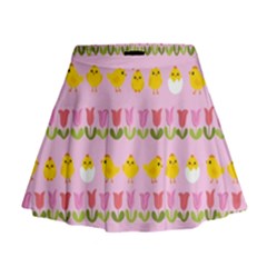 Easter - Chick And Tulips Mini Flare Skirt by Valentinaart