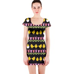 Easter - Chick And Tulips Short Sleeve Bodycon Dress by Valentinaart