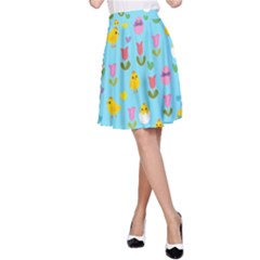 Easter - Chick And Tulips A-line Skirt by Valentinaart