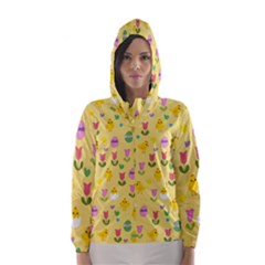 Easter - Chick And Tulips Hooded Wind Breaker (women) by Valentinaart