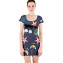 Origami Flower Floral Star Leaf Short Sleeve Bodycon Dress View1