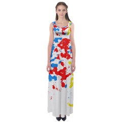 Paint Splatter Digitally Created Blue Red And Yellow Splattering Of Paint On A White Background Empire Waist Maxi Dress by Nexatart