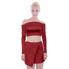 Christmas Background Red Star Off Shoulder Top With Skirt Set by Nexatart