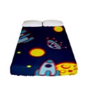 Rocket Ufo Moon Star Space Planet Blue Circle Fitted Sheet (Full/ Double Size) View1