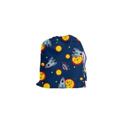 Rocket Ufo Moon Star Space Planet Blue Circle Drawstring Pouches (xs)  by Mariart