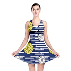 Sunflower Line Blue Yellpw Reversible Skater Dress by Mariart