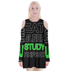 Eat Sleep Study Repeat Velvet Long Sleeve Shoulder Cutout Dress by Valentinaart