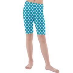 Sleeping Kitties Polka Dots Teal Kids  Mid Length Swim Shorts by emilyzragz