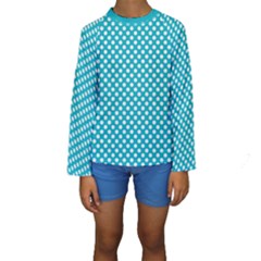 Sleeping Kitties Polka Dots Teal Kids  Long Sleeve Swimwear by emilyzragz