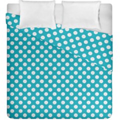 Sleeping Kitties Polka Dots Teal Duvet Cover Double Side (king Size) by emilyzragz