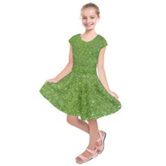 Green Glitter Abstract Texture Print Kids  Short Sleeve Dress by dflcprintsclothing