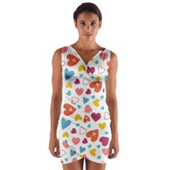 Colorful Bright Hearts Pattern Wrap Front Bodycon Dress by TastefulDesigns