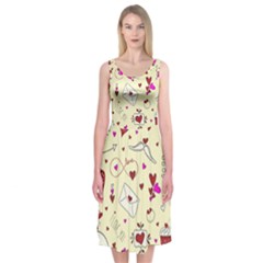 Valentinstag Love Hearts Pattern Red Yellow Midi Sleeveless Dress by EDDArt