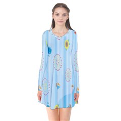 Animals Whale Sunflower Ship Flower Floral Sea Beach Blue Fish Flare Dress by Mariart