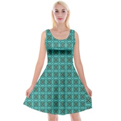 Turquoise Damask Pattern Reversible Velvet Sleeveless Dress by linceazul