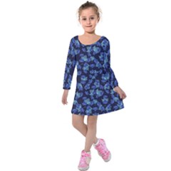 Autumn Leaves Motif Pattern Kids  Long Sleeve Velvet Dress by dflcprintsclothing