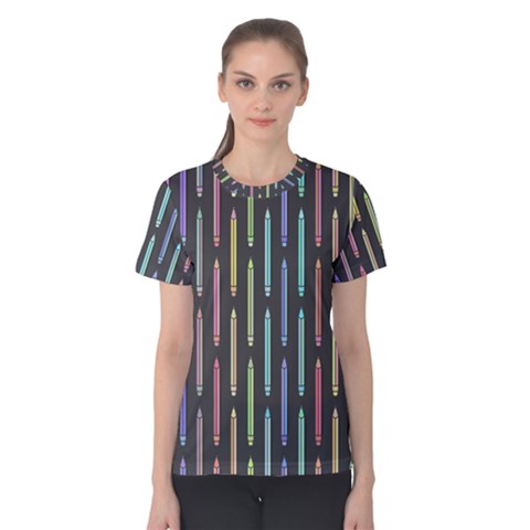 Pencil Stationery Rainbow Vertical Color Women s Cotton Tee by Mariart