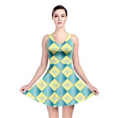 Yellow Blue Diamond Chevron Wave Reversible Skater Dress by Mariart