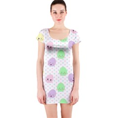 Egg Easter Smile Face Cute Babby Kids Dot Polka Rainbow Short Sleeve Bodycon Dress by Mariart