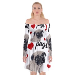 Love Pugs Off Shoulder Skater Dress