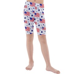 Flag Of The Usa Pattern Kids  Mid Length Swim Shorts by EDDArt