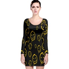 Face Smile Bored Mask Yellow Black Long Sleeve Velvet Bodycon Dress by Mariart