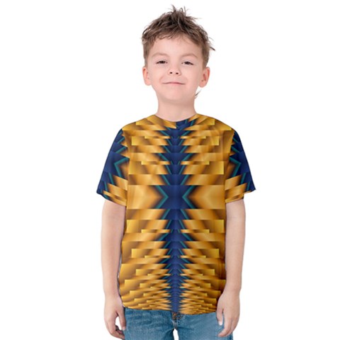 Plaid Blue Gold Wave Chevron Kids  Cotton Tee by Mariart