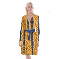 Plaid Blue Gold Wave Chevron Long Sleeve Velvet Front Wrap Dress by Mariart