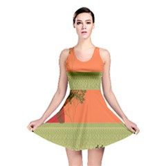 Sunset Orange Green Tree Sun Red Polka Reversible Skater Dress by Mariart