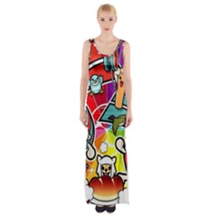 Cute Doodles Wallpaper Background Maxi Thigh Split Dress by Nexatart