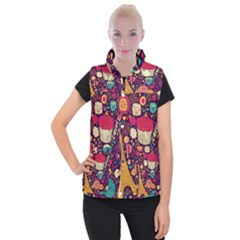 Cute Colorful Doodles Colorful Cute Doodle Paris Women s Button Up Puffer Vest by Nexatart