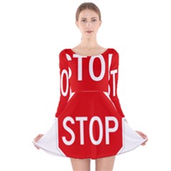 Stop Sign Long Sleeve Velvet Skater Dress by Valentinaart