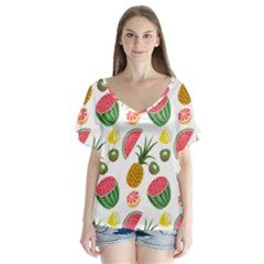 Fruits Pattern Flutter Sleeve Top by Nexatart