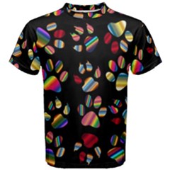 Colorful Paw Prints Pattern Background Reinvigorated Men s Cotton Tee by Nexatart