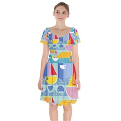 Boats Ship Sea Beach Short Sleeve Bardot Dress by Mariart