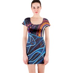 Fish Out Of Water Monster Space Rainbow Circle Polka Line Wave Chevron Star Short Sleeve Bodycon Dress by Mariart