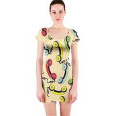 Telephone Cable Green Nyellow Red Blue Short Sleeve Bodycon Dress by Mariart