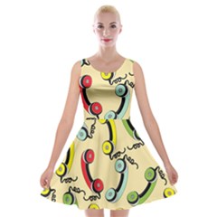 Telephone Cable Green Nyellow Red Blue Velvet Skater Dress by Mariart