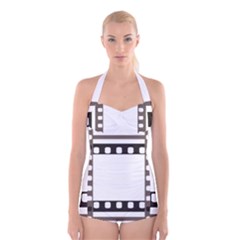 Frame Decorative Movie Cinema Boyleg Halter Swimsuit  by Nexatart