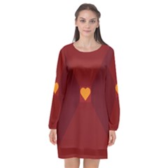 Heart Red Yellow Love Card Design Long Sleeve Chiffon Shift Dress  by Nexatart