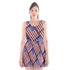 Usa Flag Grunge Pattern Scoop Neck Skater Dress by dflcprintsclothing