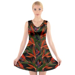 Bird Of Paradise V-neck Sleeveless Skater Dress by Valentinaart