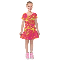 Flamingo Pattern Kids  Short Sleeve Velvet Dress by ValentinaDesign